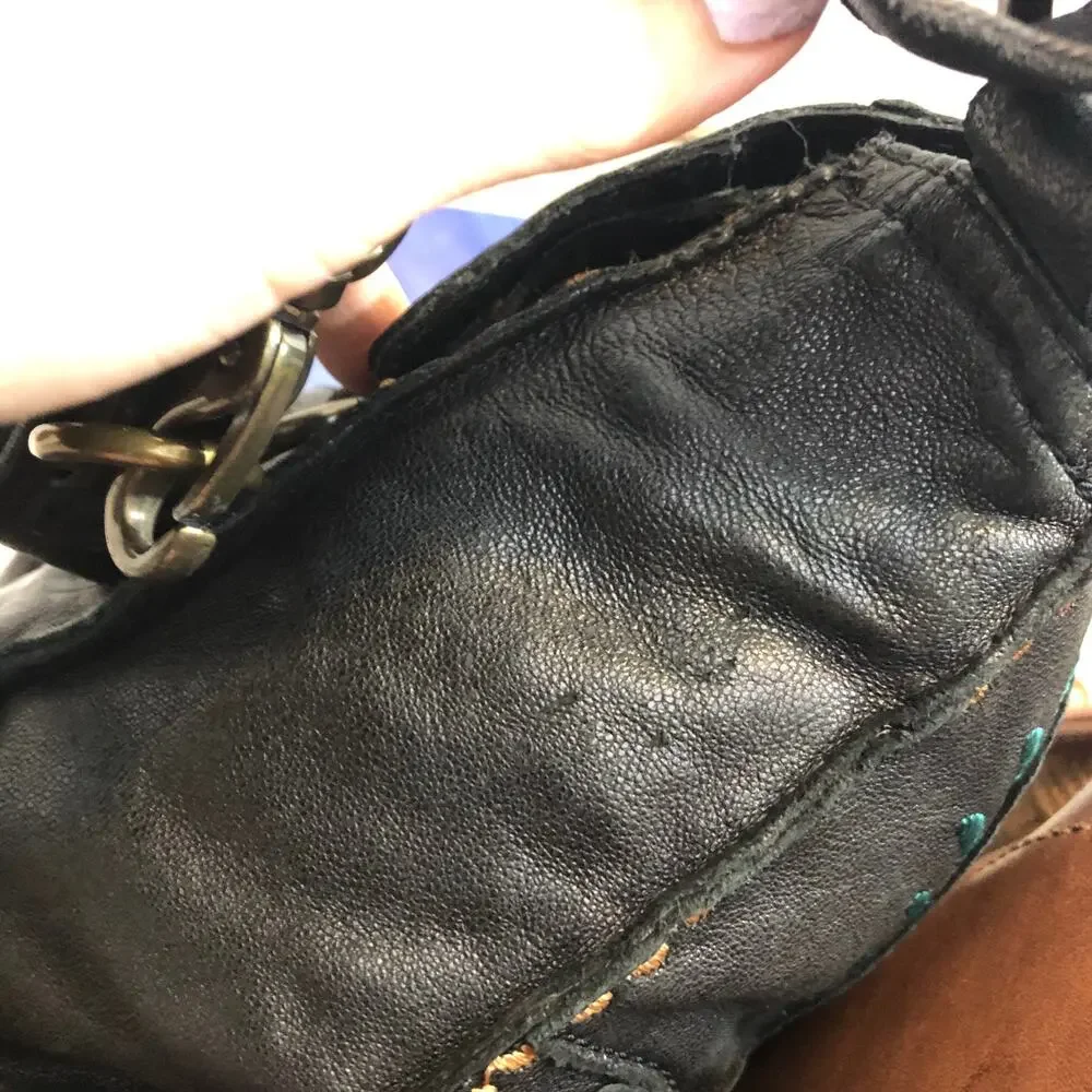 Lucky Brand Abbey Road Lambs Leather Embroidered Cross Body Tote Black